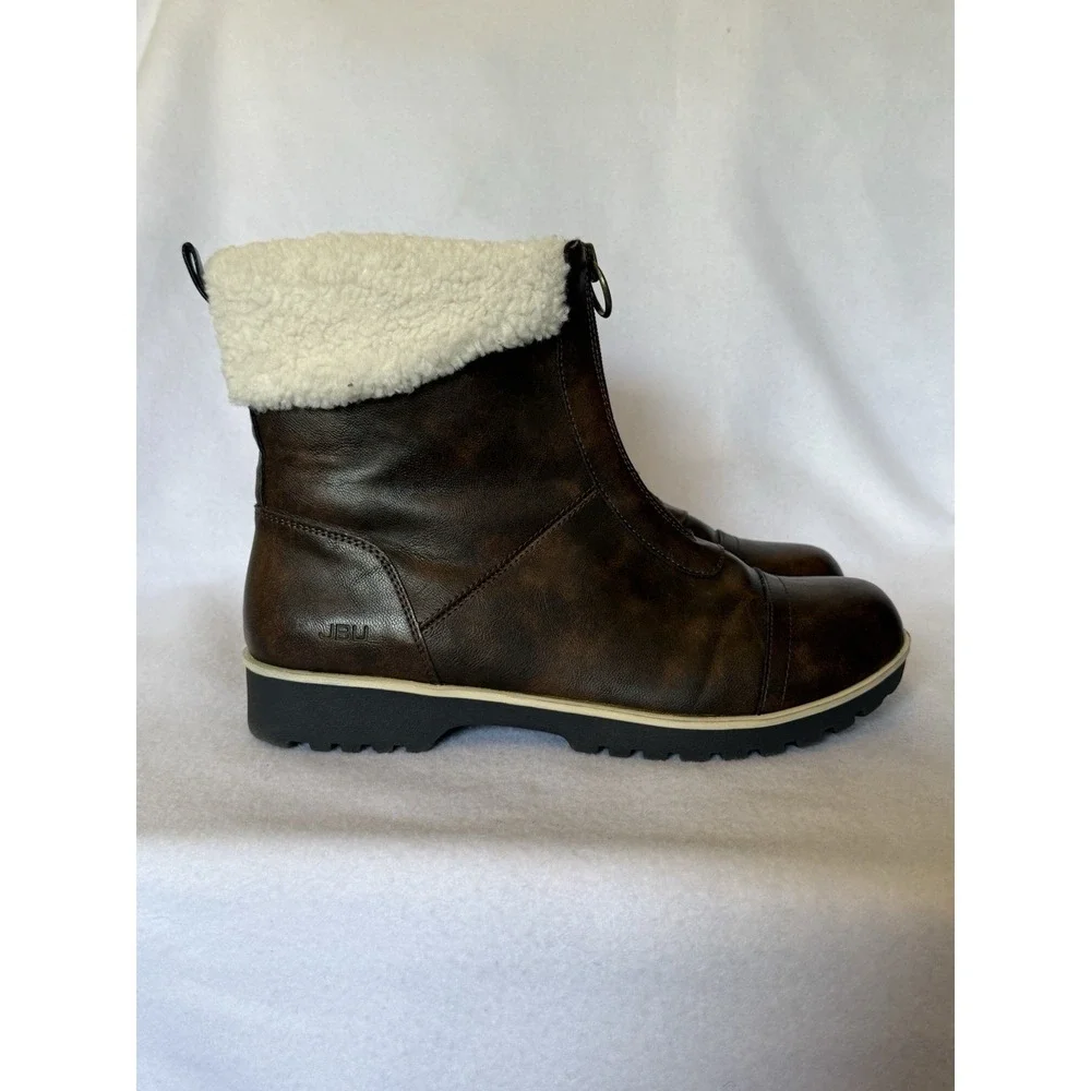 JBU Brynn Water Resistant Boots Brown Faux Fur Trim Front Zip Womens 11M B5BRY34